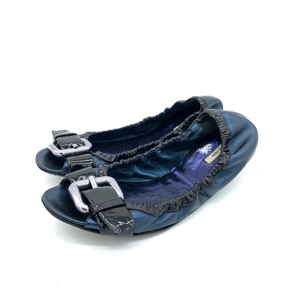 MIU MIU Blue Leather Ballet Flats